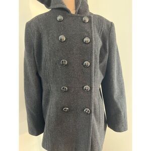 Classic Double-Breasted Wool Peacoat with‎ Charcoal Grey Winter Coat